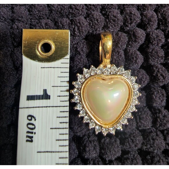 Vintage Faux Heart Shaped Pearl and Rhinestone Necklace Enhancer - Picture 5 of 11